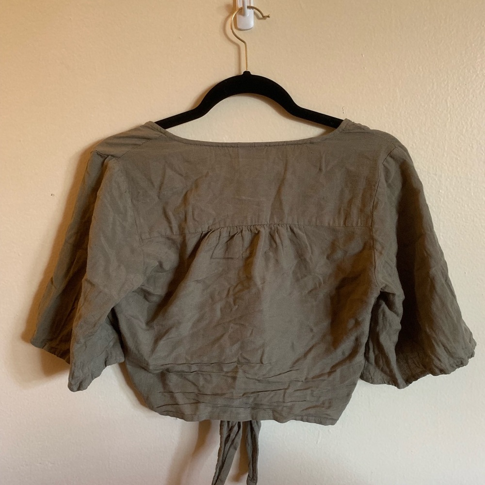 Green Button Up Crop